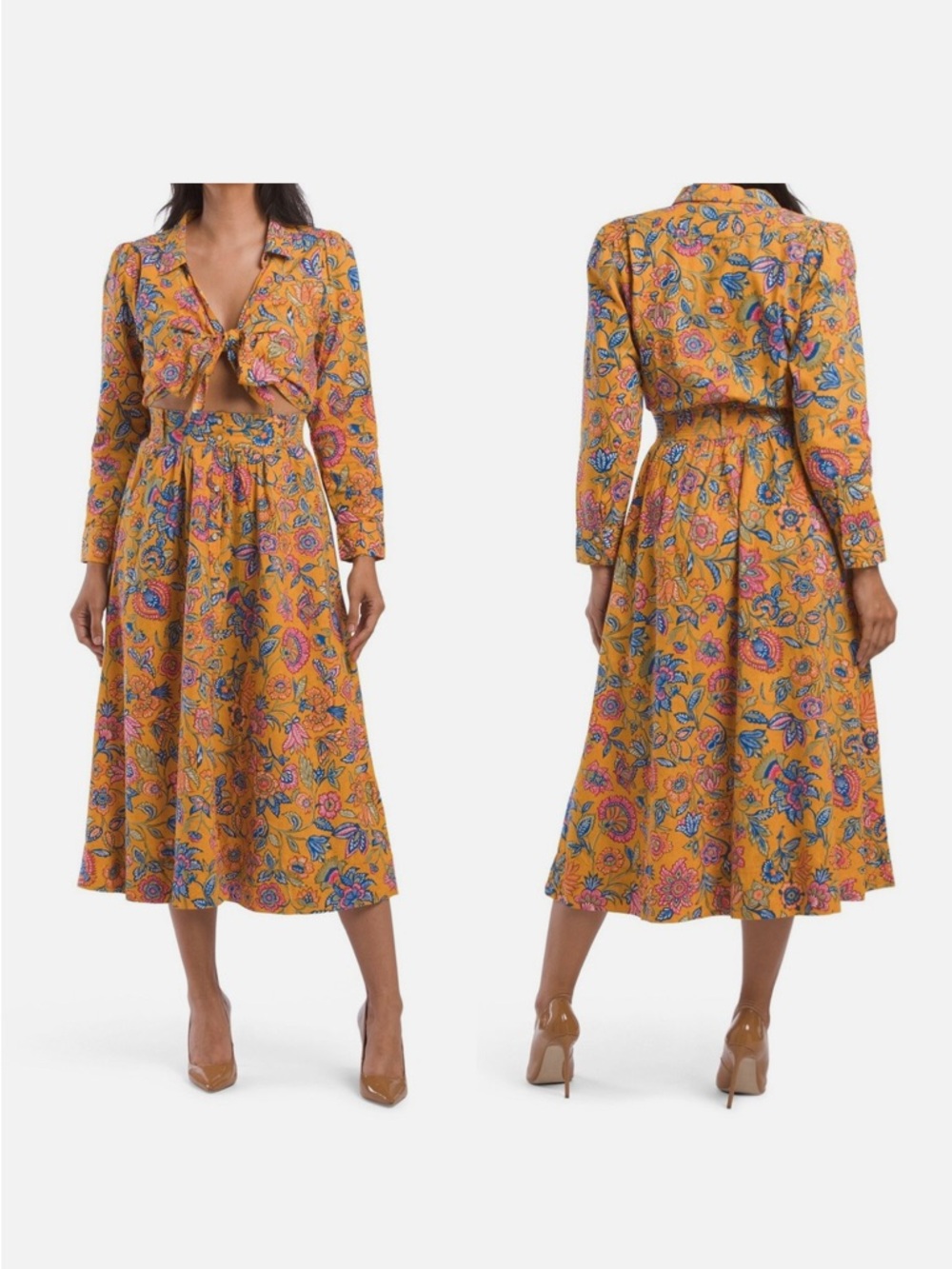 House of Harlow 1960 Yellow Floral Tie-Front Midi Dress